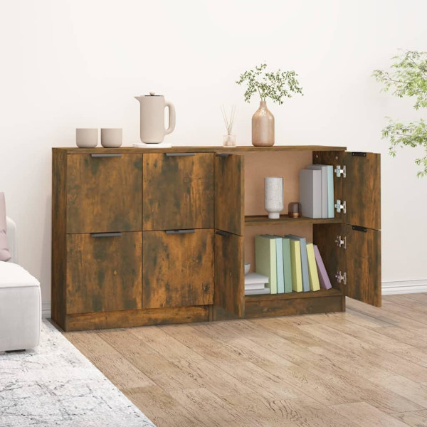 vidaXL Skänkar 2 st rökfärgad ek 60x30x70 cm konstruerat trä Brun