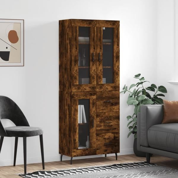 vidaXL Högskåp rökfärgad ek 69,5x34x180 cm konstruerat trä Brun