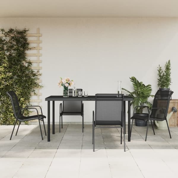 vidaXL Matgrupp för trädgården 5 delar svart stål och textilen art