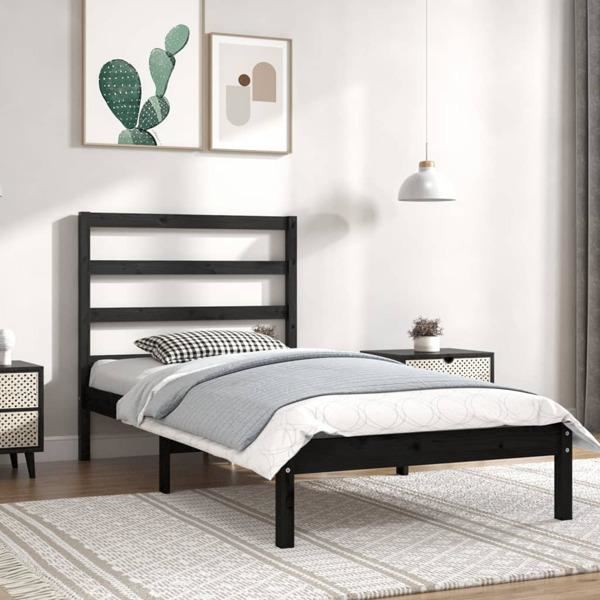 vidaXL Sängram svart massiv furu 90x200 cm enkelsäng Svart