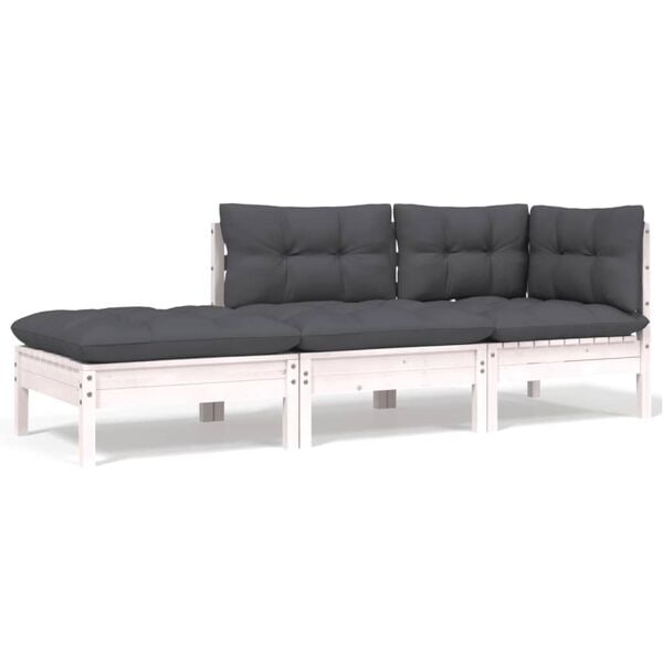 vidaXL Loungegrupp med dynor 3 delar vit massiv furu Vit