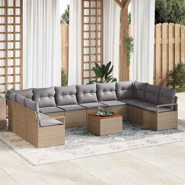 vidaXL Trädgårdsoffset 11 st Beige konstrotting Beige