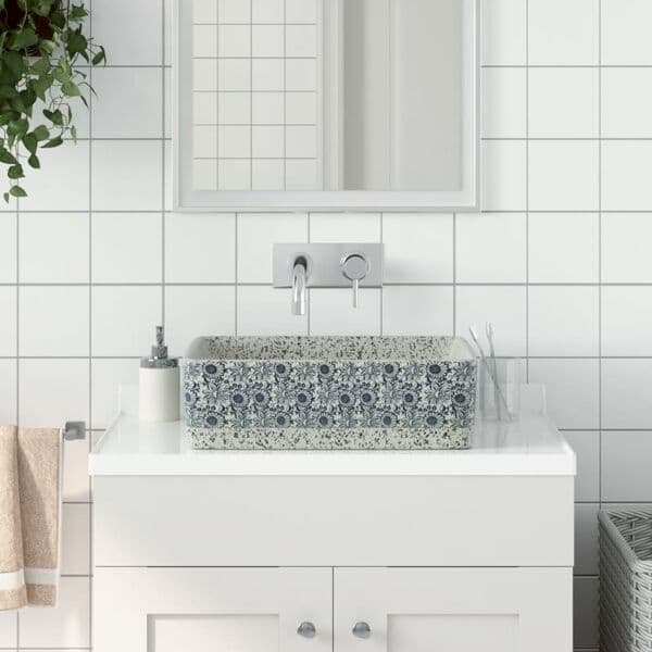 vidaXL Handfat grå och blå rektangulär 46x35,5x13 cm keramik Grå