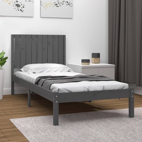 vidaXL Sängram grå massiv furu 90x200 cm Grå