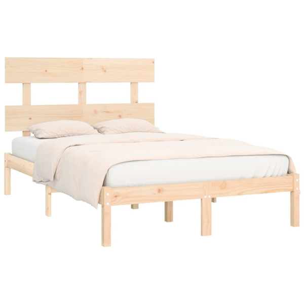 vidaXL Sängram massivt trä 135x190 cm Brun