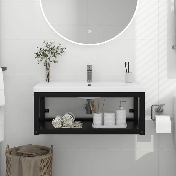 vidaXL Väggmonterad ram för tvättställ svart 79x38x31 cm järn Svart