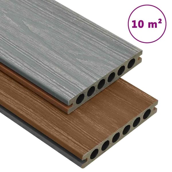 vidaXL WPC-golvplattor med tillbehör brun och grå 10 m² 2,2 m Brun