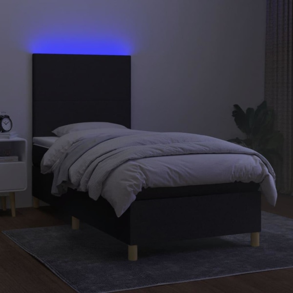 vidaXL Ramsäng med madrass & LED svart 90x200 cm tyg Svart