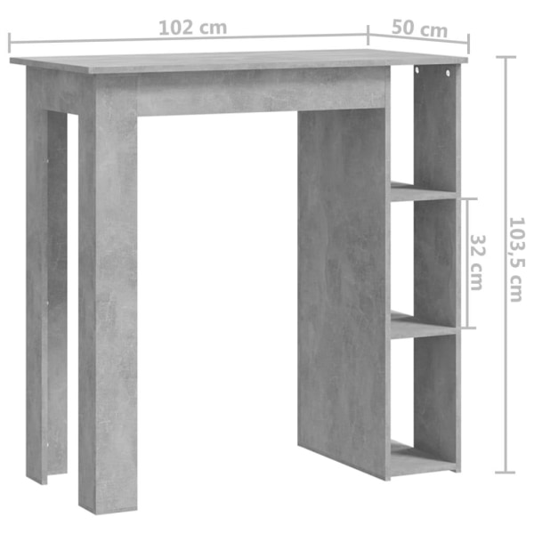 vidaXL Barbord med hylla betonggrå 102x50x103,5 cm konstruerat t grå