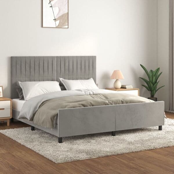 vidaXL Sängram med huvudgavel ljusgrå 180x200 cm sammet Grå