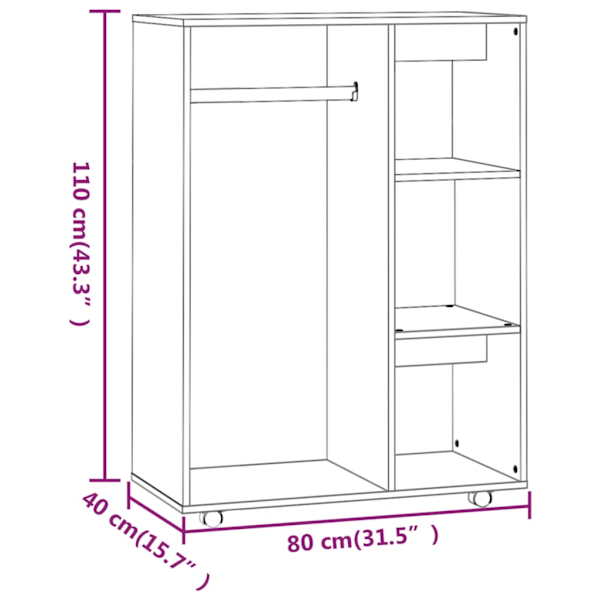 vidaXL Garderob rökfärgad ek 80x40x110 cm konstruerat trä Brun