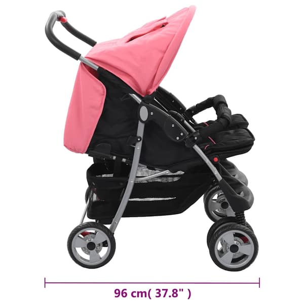 vidaXL Tvillingvagn rosa och svart stål Rosa