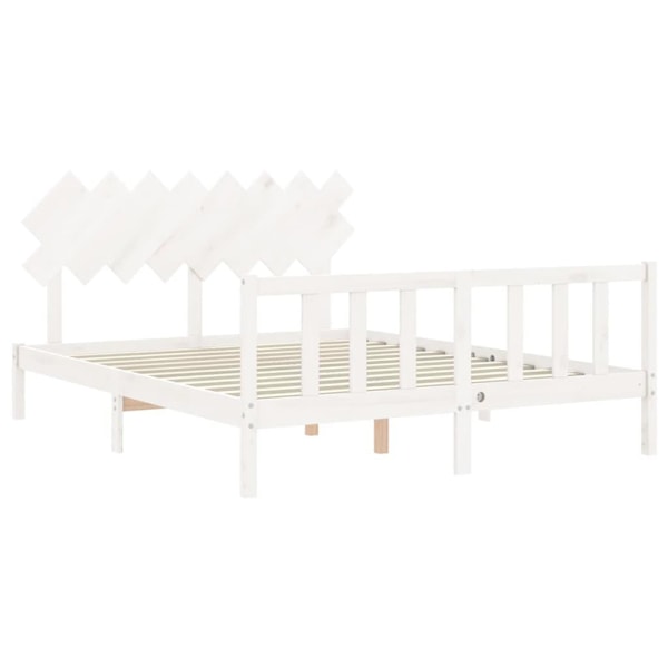 vidaXL Sängram med huvudgavel vit 160x200 cm massivt trä Vit