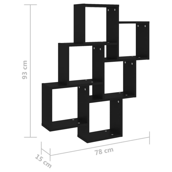 vidaXL Vägghylla kubformad svart 78x15x93 cm konstruerat trä Svart