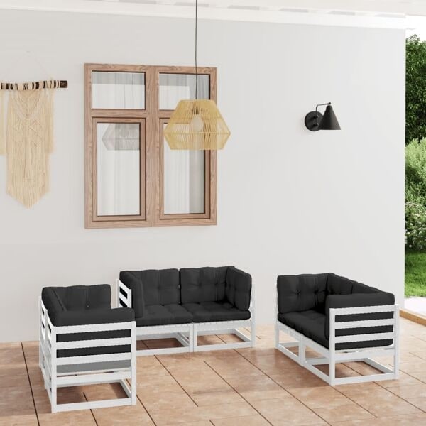 vidaXL Loungegrupp med dynor 6 delar massiv furu Vit