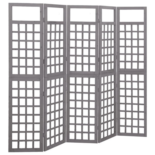 vidaXL Rumsavdelare/Spaljé 5 paneler massiv furu grå 201,5x180 c grå