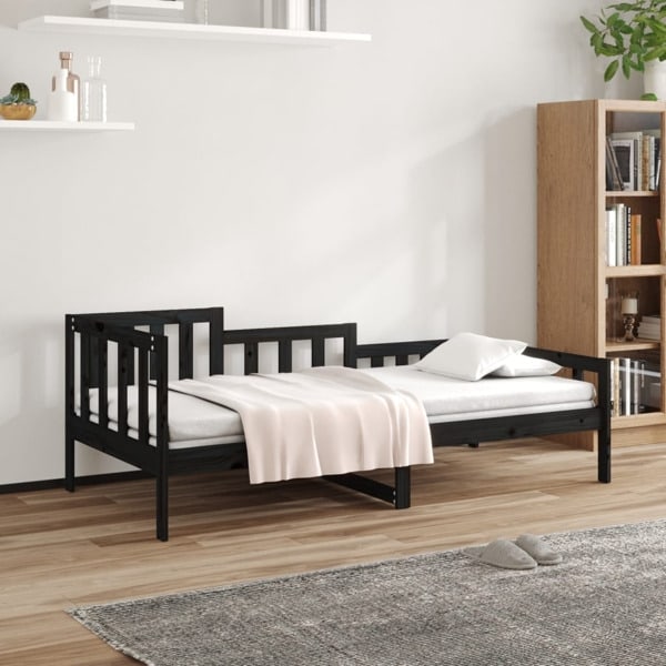 vidaXL Dagbädd svart 90x200 cm massiv furu Svart