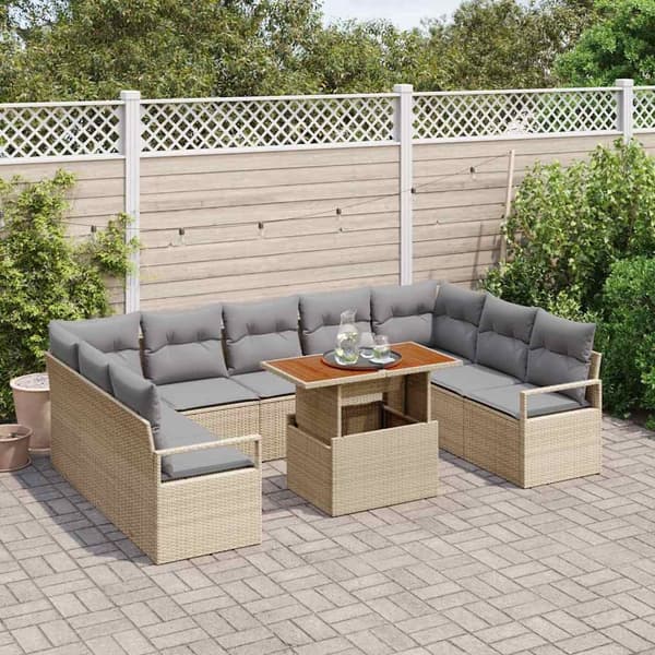 vidaXL Trädgårdsoffset med kudde 10 pcs Beige och Grå Beige