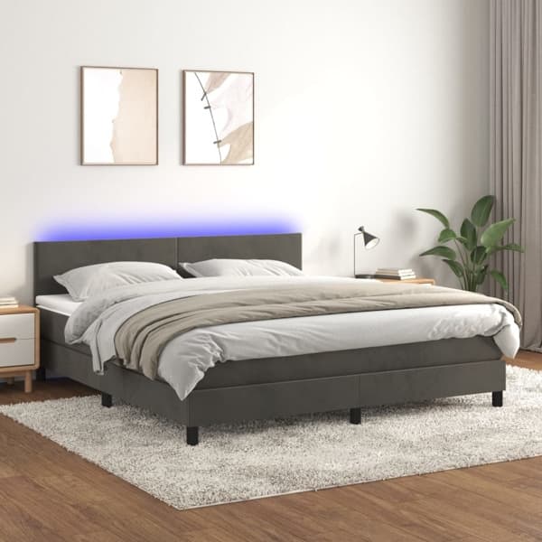 vidaXL Ramsäng med madrass & LED mörkgrå 180x200 cm sammet Grå