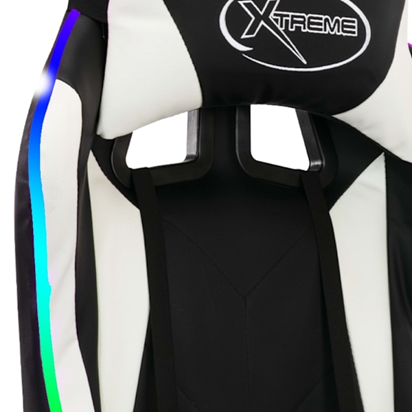 vidaXL Gamingstol med RGB LED-lampor vit och svart konstläder multifärg