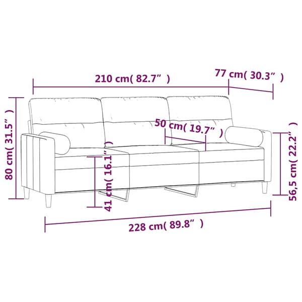 vidaXL 3-sitssoffa med kuddar&delar mörkgrå 210 cm tyg Grå