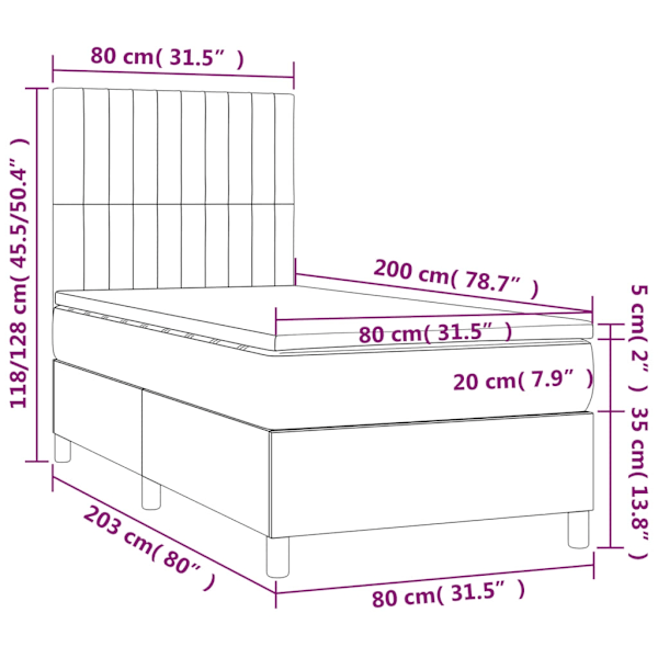 vidaXL Ramsäng med madrass & LED mörkgrå 80x200 cm tyg Grå