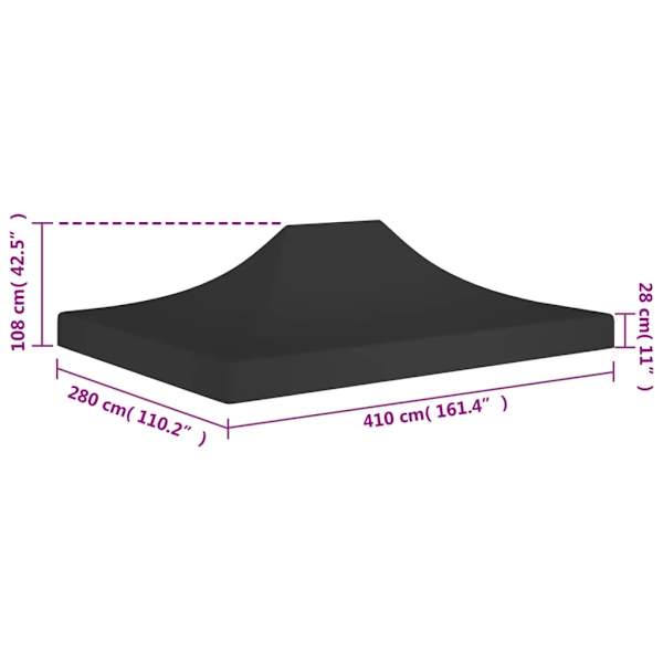 vidaXL Tak till partytält 4x3 m svart 270 g/m² Svart