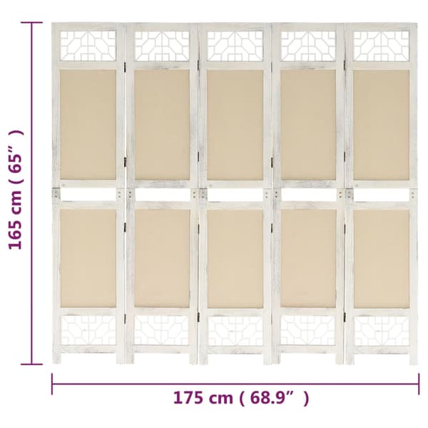 vidaXL Rumsavdelare 5 paneler gräddvit 175x165 cm tyg Kräm