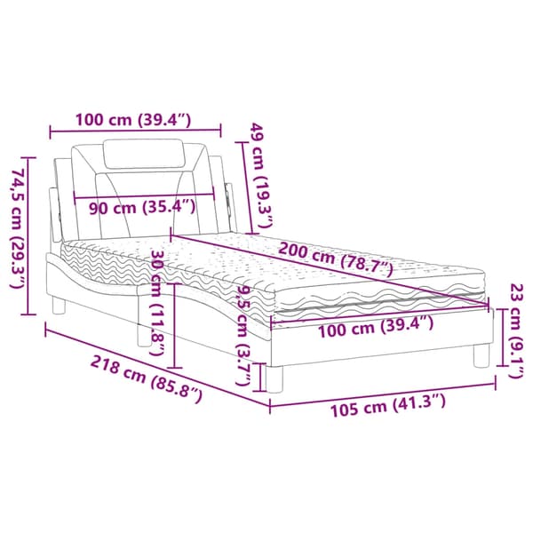 vidaXL Säng med madrass grå 100x200 cm konstläder Grå