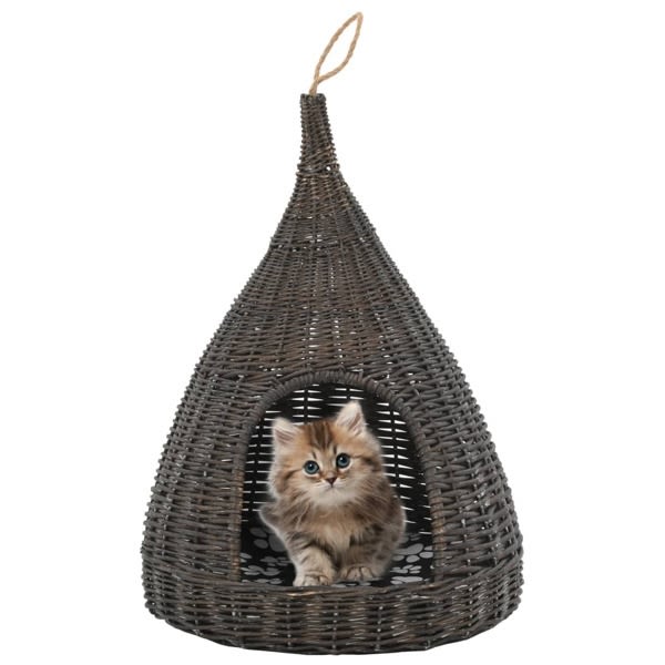 vidaXL Kattkoja med dyna grå 40x60 cm naturlig pil tipi grå