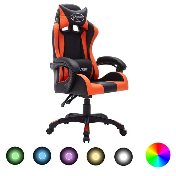 vidaXL Gamingstol med RGB LED-lampor orange och svart konstläder multifärg