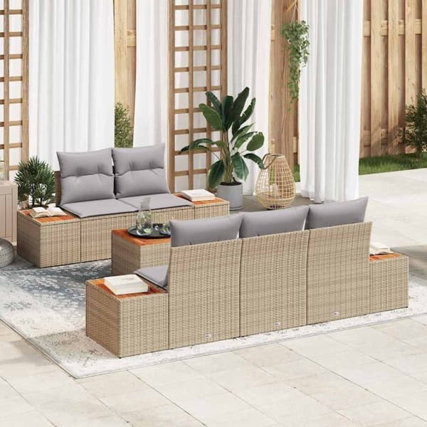 vidaXL Trädgårdsoffset 6 st Beige Poly rattan Beige