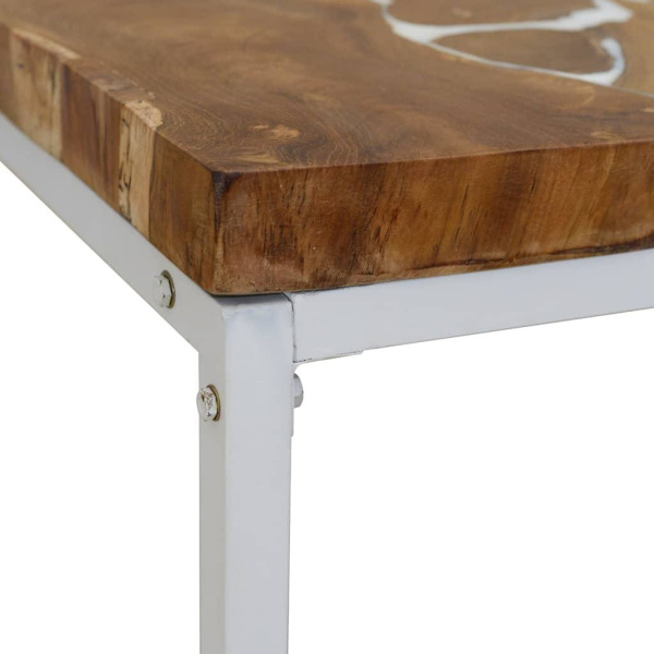 vidaXL Soffbord teak och harts 110x60x40 cm Vit