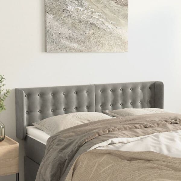 vidaXL Sänggavel med kanter ljusgrå 147x16x78/88 cm sammet Grå