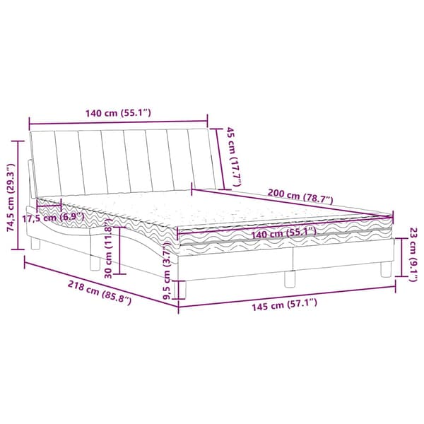 vidaXL Säng med madrass blå 140x200 cm sammet Blå