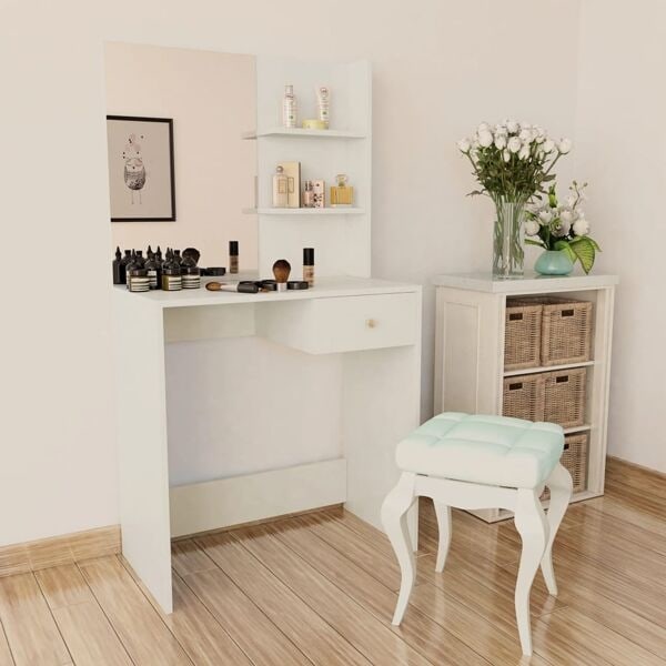 vidaXL Sminkbord spånskiva 75x40x141 cm vit Vit