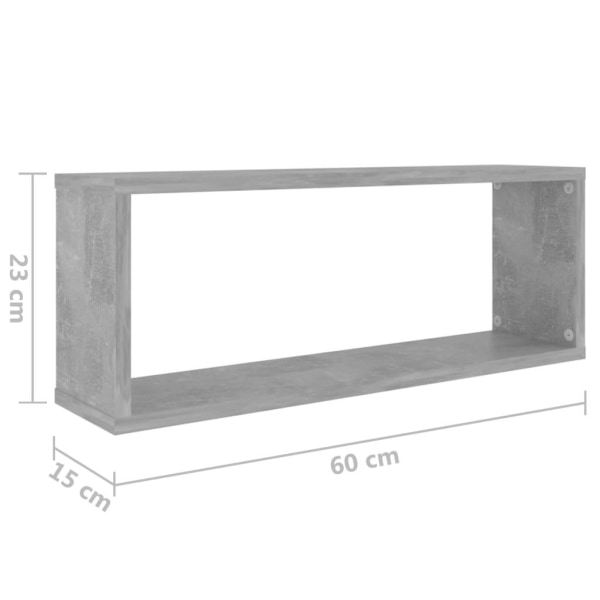 vidaXL Vägghylla kubformad 6 st betonggrå 60x15x23 cm konstruerat trä grå