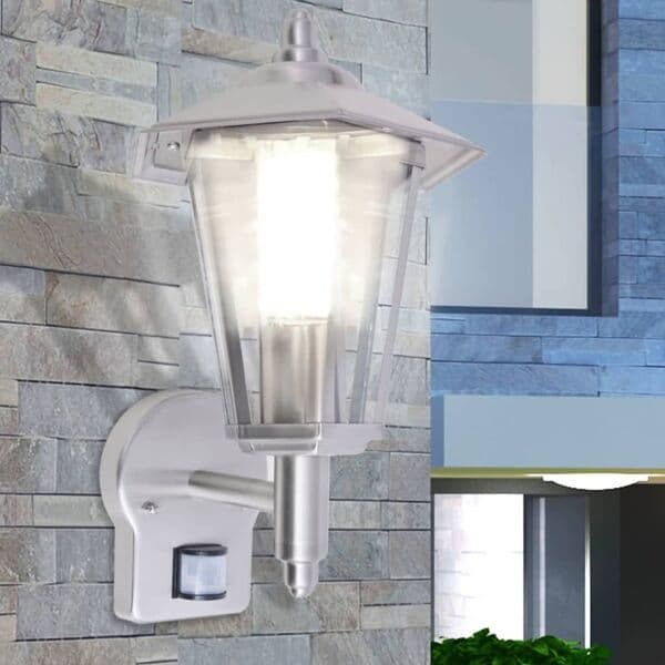vidaXL Uplight utomhusvägglykta med sensor rostfritt stål Silver