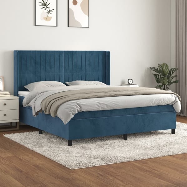vidaXL Ramsäng med madrass mörkblå 180x200 cm sammet Blå