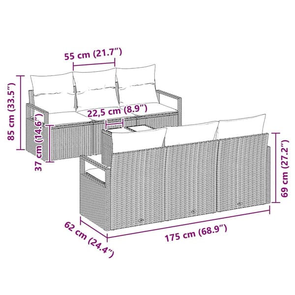 vidaXL Soffset med kudde 7 pcs Ljusgrå konstrotting Ljusgrå