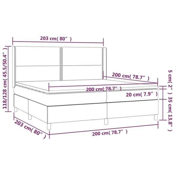 vidaXL Ramsäng med madrass & LED mörkgrå 200x200 cm sammet Grå
