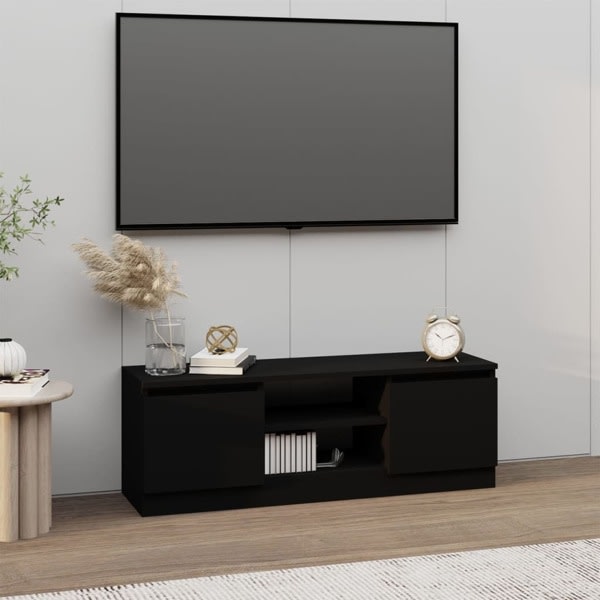 vidaXL TV-bänk med dörr svart 102x30x36 cm Svart