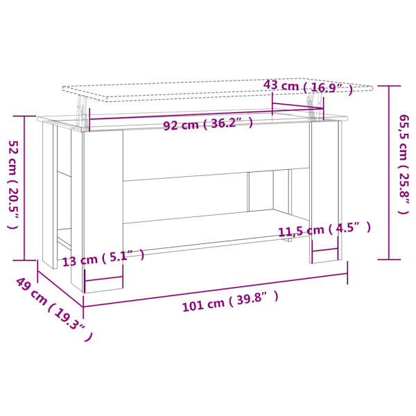 vidaXL Soffbord brun ek 101x49x52 cm konstruerat trä Brun