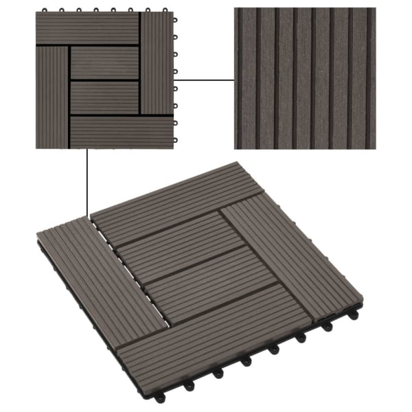 vidaXL Trall 22 st 30x30 cm 2 kvm WPC mörkbrun Brun
