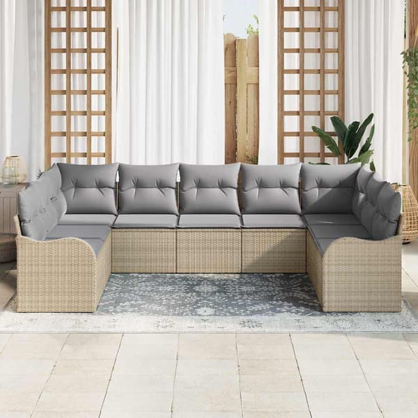 vidaXL Trädgårdsoffset 9 st Beige konstrotting Beige