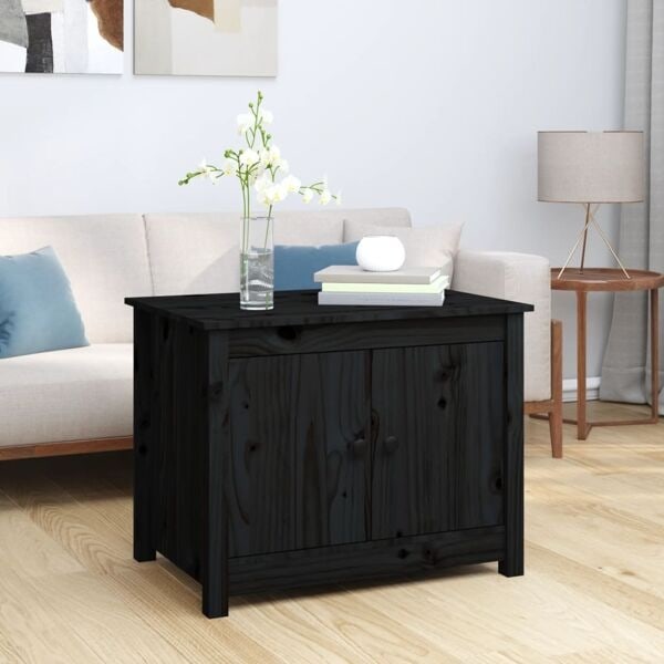 vidaXL Soffbord svart 71x49x55 cm massiv furu Svart