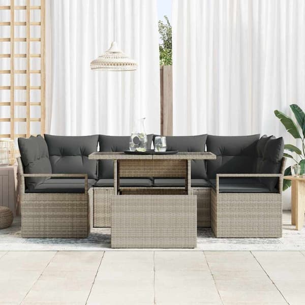 vidaXL Trädgårdsoffset med lagring 7 pcs Ljusgrå Poly rattan Ljusgrå