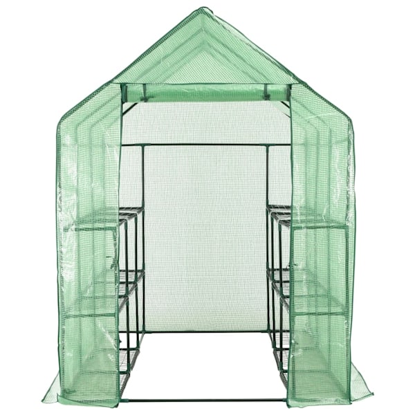 vidaXL Växthus med 12 hyllor stål 143x214x196 cm Grön