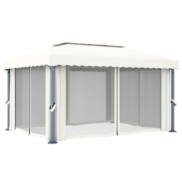 vidaXL Paviljong med draperi och ljusslinga LED 4x3 m gräddvit Creme