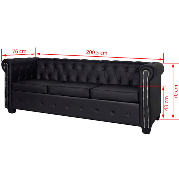 vidaXL Soffset Chesterfield i svart konstläder 2-sitsig + 3-sitsig Svart